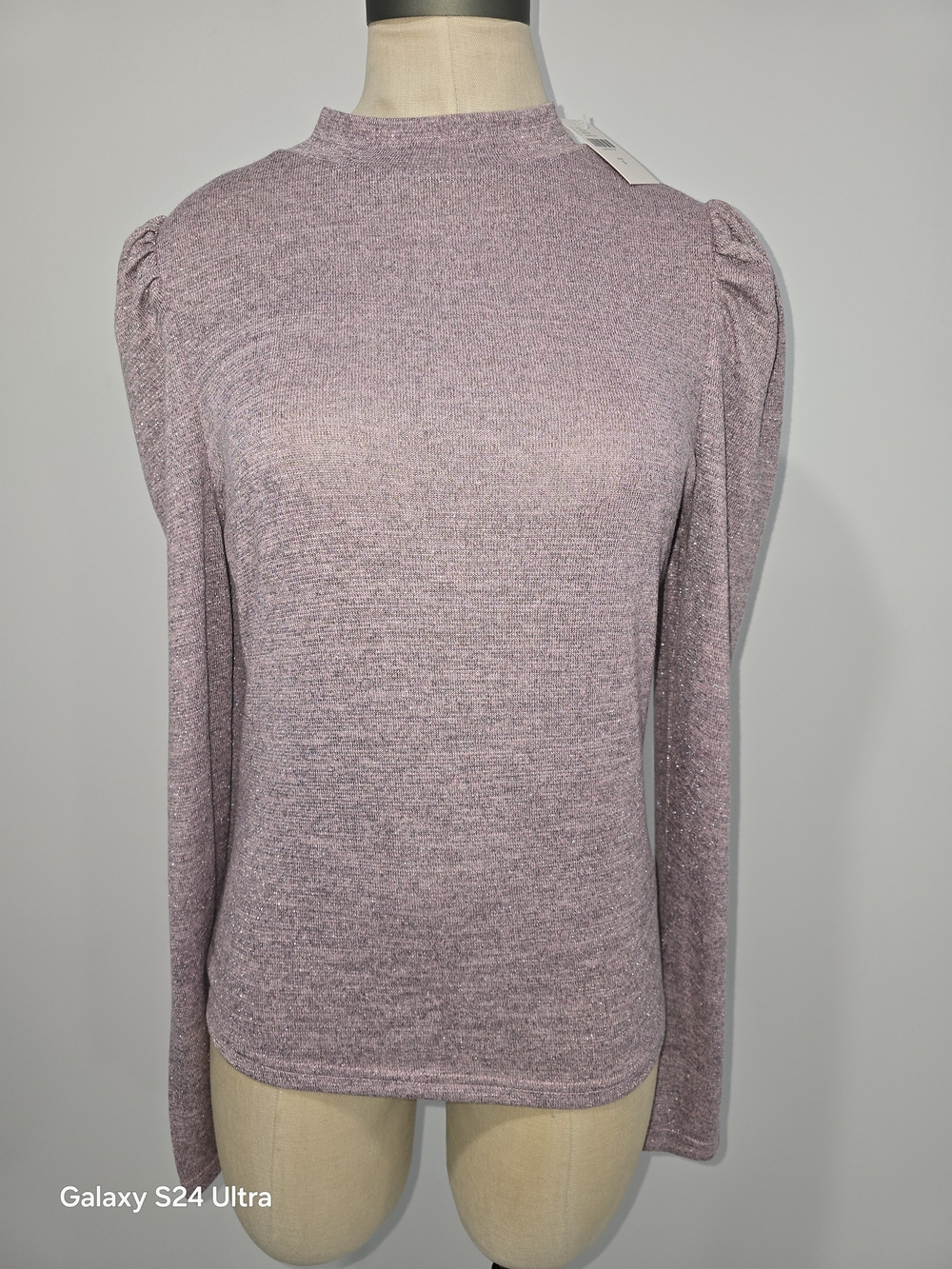 Women’s Lavender Mock Neck Long Sleeve Tee with Subtle Shine